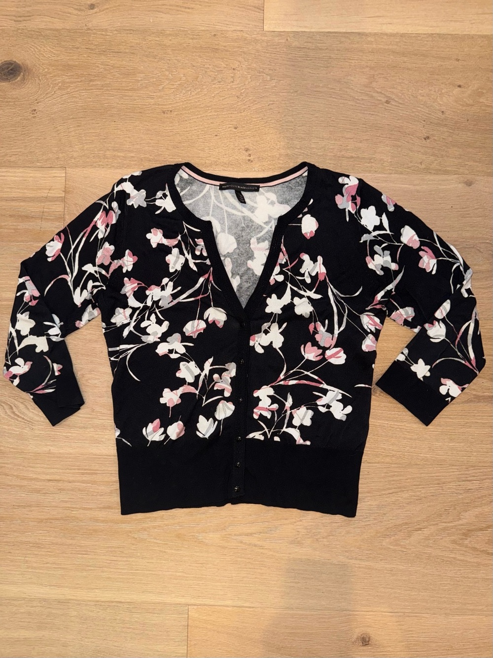 WHBM Floral Print Black Cardigan Sweater - Women's